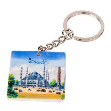 Istanbul Themed Customised Uv Printed Plastic Base Round Keyring 40x108 mm - 2