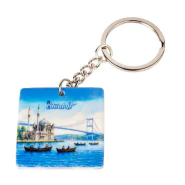 Istanbul Themed Customised Uv Printed Plastic Base Round Keyring 40x108 mm - 7