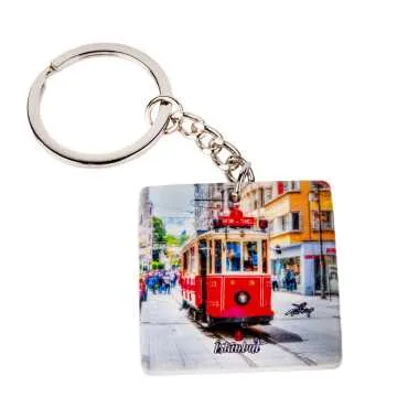 Istanbul Themed Customised Uv Printed Plastic Base Round Keyring 40x108 mm - 6