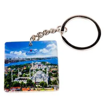 Istanbul Themed Customised Uv Printed Plastic Base Round Keyring 40x108 mm - 5