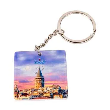 Istanbul Themed Customised Uv Printed Plastic Base Round Keyring 40x108 mm - 8