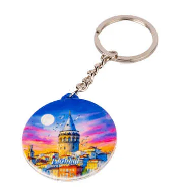 Istanbul Themed Customised UV Printed Plastic Base Square Keyring 38x100 mm - 4