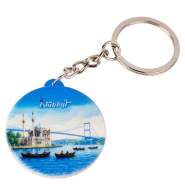 Istanbul Themed Customised UV Printed Plastic Base Square Keyring 38x100 mm - 3