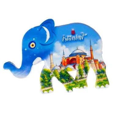 Toptan İstanbul Temalı Uv Baskılı Fil Şekilli Magnet 86x62 mm