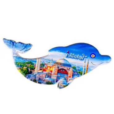 Istanbul Themed Customised UV Printed Plastic Base Dolphin Shaped  Fridge Magnet 110x50 mm - 7