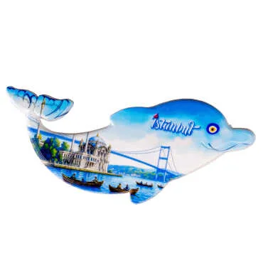 Istanbul Themed Customised UV Printed Plastic Base Dolphin Shaped  Fridge Magnet 110x50 mm - 8