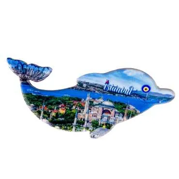 Istanbul Themed Customised UV Printed Plastic Base Dolphin Shaped  Fridge Magnet 110x50 mm - 18