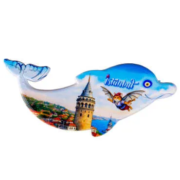 Istanbul Themed Customised UV Printed Plastic Base Dolphin Shaped  Fridge Magnet 110x50 mm - 19