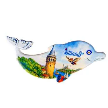 Istanbul Themed Customised UV Printed Plastic Base Dolphin Shaped  Fridge Magnet 110x50 mm - 4