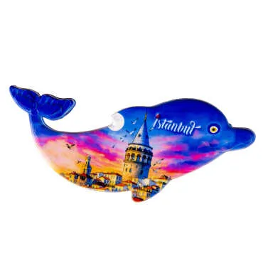 Istanbul Themed Customised UV Printed Plastic Base Dolphin Shaped  Fridge Magnet 110x50 mm - 3