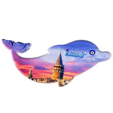 Istanbul Themed Customised UV Printed Plastic Base Dolphin Shaped  Fridge Magnet 110x50 mm - 9