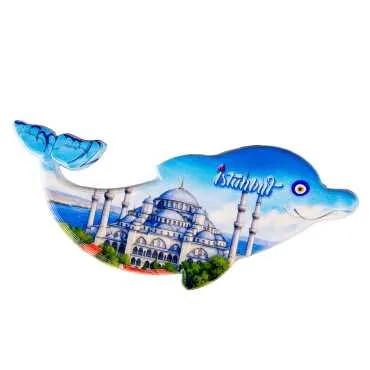 Istanbul Themed Customised UV Printed Plastic Base Dolphin Shaped  Fridge Magnet 110x50 mm - 5