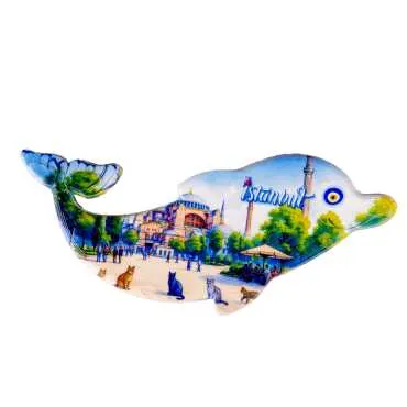 Istanbul Themed Customised UV Printed Plastic Base Dolphin Shaped  Fridge Magnet 110x50 mm - 12