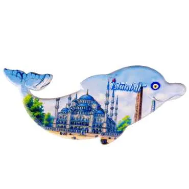 Istanbul Themed Customised UV Printed Plastic Base Dolphin Shaped  Fridge Magnet 110x50 mm - 13