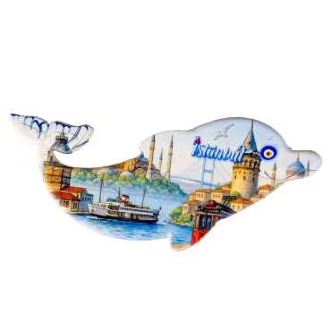Istanbul Themed Customised UV Printed Plastic Base Dolphin Shaped  Fridge Magnet 110x50 mm - 15