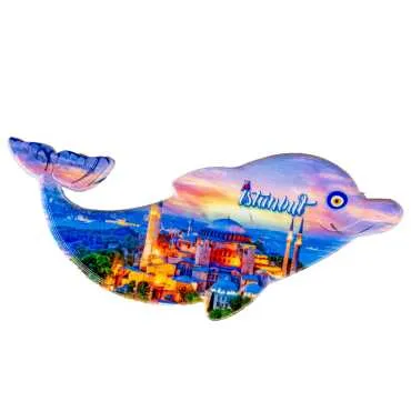 Istanbul Themed Customised UV Printed Plastic Base Dolphin Shaped Fridge Magnet 110x50 mm