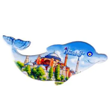 Istanbul Themed Customised UV Printed Plastic Base Dolphin Shaped  Fridge Magnet 110x50 mm - 16