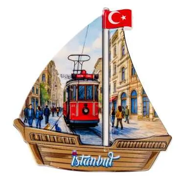 Istanbul Themed Customised UV Printed Plastic Base Sail Ship Shaped Fridge Magnet 77x80 mm - 13