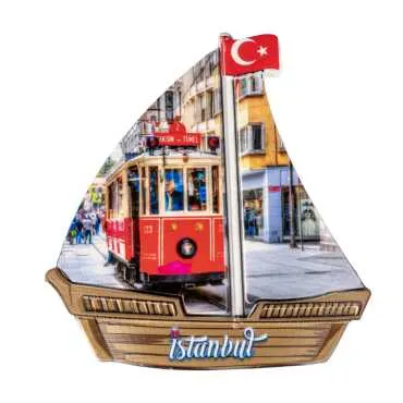 Istanbul Themed Customised UV Printed Plastic Base Sail Ship Shaped Fridge Magnet 77x80 mm - 6