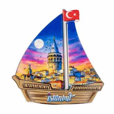 Istanbul Themed Customised UV Printed Plastic Base Sail Ship Shaped Fridge Magnet 77x80 mm - 8