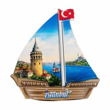 Istanbul Themed Customised UV Printed Plastic Base Sail Ship Shaped Fridge Magnet 77x80 mm - 9