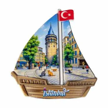 Istanbul Themed Customised UV Printed Plastic Base Sail Ship Shaped Fridge Magnet 77x80 mm - 11