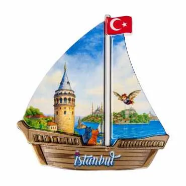 Istanbul Themed Customised UV Printed Plastic Base Sail Ship Shaped Fridge Magnet 77x80 mm - 5