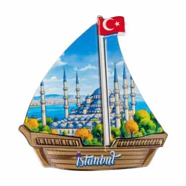 Istanbul Themed Customised UV Printed Plastic Base Sail Ship Shaped Fridge Magnet 77x80 mm - 12