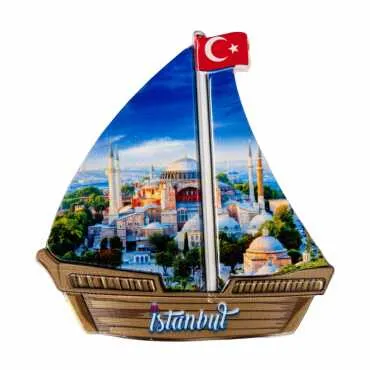 Istanbul Themed Customised UV Printed Plastic Base Sail Ship Shaped Fridge Magnet 77x80 mm