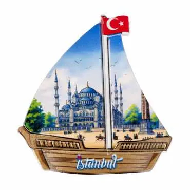 Istanbul Themed Customised UV Printed Plastic Base Sail Ship Shaped Fridge Magnet 77x80 mm - 17