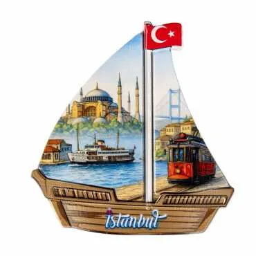 Istanbul Themed Customised UV Printed Plastic Base Sail Ship Shaped Fridge Magnet 77x80 mm - 19