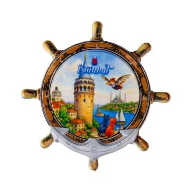 Istanbul Themed Customised UV Printed Plastic Base Marin Rudder Shaped Fridge Magnet 82x82 mm - 5