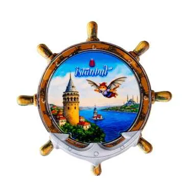 Istanbul Themed Customised UV Printed Plastic Base Marin Rudder Shaped Fridge Magnet 82x82 mm - 8