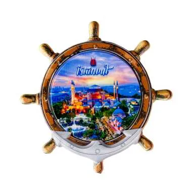 Istanbul Themed Customised UV Printed Plastic Base Marin Rudder Shaped Fridge Magnet 82x82 mm - 9