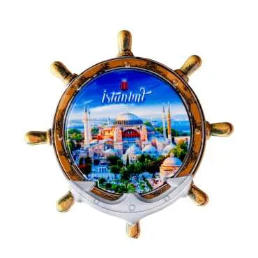 Istanbul Themed Customised UV Printed Plastic Base Marin Rudder Shaped Fridge Magnet 82x82 mm - 11