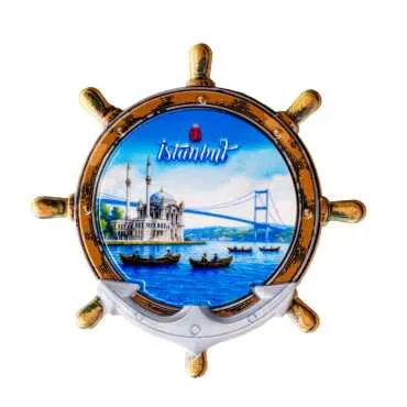 Istanbul Themed Customised UV Printed Plastic Base Marin Rudder Shaped Fridge Magnet 82x82 mm - 12