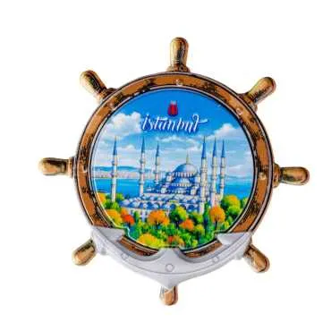 Istanbul Themed Customised UV Printed Plastic Base Marin Rudder Shaped Fridge Magnet 82x82 mm - 14