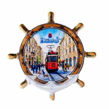 Istanbul Themed Customised UV Printed Plastic Base Marin Rudder Shaped Fridge Magnet 82x82 mm - 17