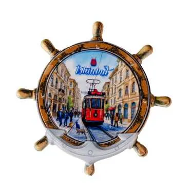 Istanbul Themed Customised UV Printed Plastic Base Marin Rudder Shaped Fridge Magnet 82x82 mm - 19