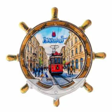 Istanbul Themed Customised UV Printed Plastic Base Marin Rudder Shaped Fridge Magnet 82x82 mm - 21