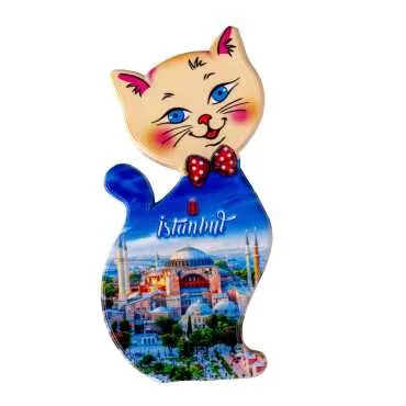 Istanbul Themed Customised UV Printed Plastic Base Cat Shaped Fridge Magnet 43x87 mm