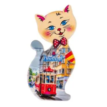 Istanbul Themed Customised UV Printed Plastic Base Cat Shaped Fridge Magnet 43x87 mm - 21
