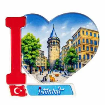 Istanbul Themed Customised UV Printed Plastic Base Heart Shaped Fridge Magnet 86x62 mm - 5