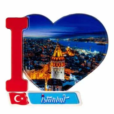 Istanbul Themed Customised UV Printed Plastic Base Heart Shaped Fridge Magnet 86x62 mm