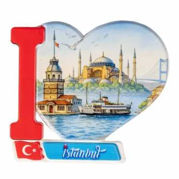 Istanbul Themed Customised UV Printed Plastic Base Heart Shaped Fridge Magnet 86x62 mm - 8