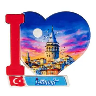 Istanbul Themed Customised UV Printed Plastic Base Heart Shaped Fridge Magnet 86x62 mm - 11