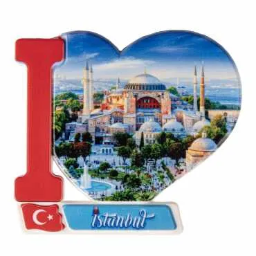 Istanbul Themed Customised UV Printed Plastic Base Heart Shaped Fridge Magnet 86x62 mm - 12