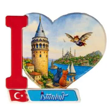 Istanbul Themed Customised UV Printed Plastic Base Heart Shaped Fridge Magnet 86x62 mm - 13