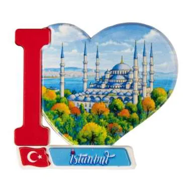 Istanbul Themed Customised UV Printed Plastic Base Heart Shaped Fridge Magnet 86x62 mm - 18