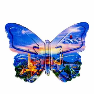 Istanbul Themed Customised UV Printed Plastic Base Butterfly Shaped Fridge Magnet 80x58 mm - 5